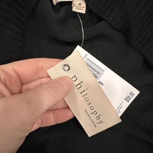 NWT Philosophy Open Cardigan Gold Zipper Medium Stretcb Ribbed Neutral Lagenlook - Picture 4 of 10